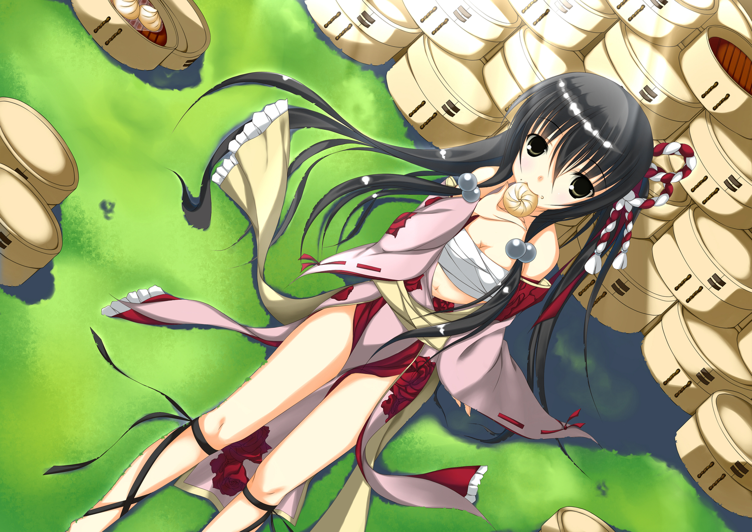 black_eyes, black_hair, breasts, cleavage, long_hair, nanahosi_seiiki, original