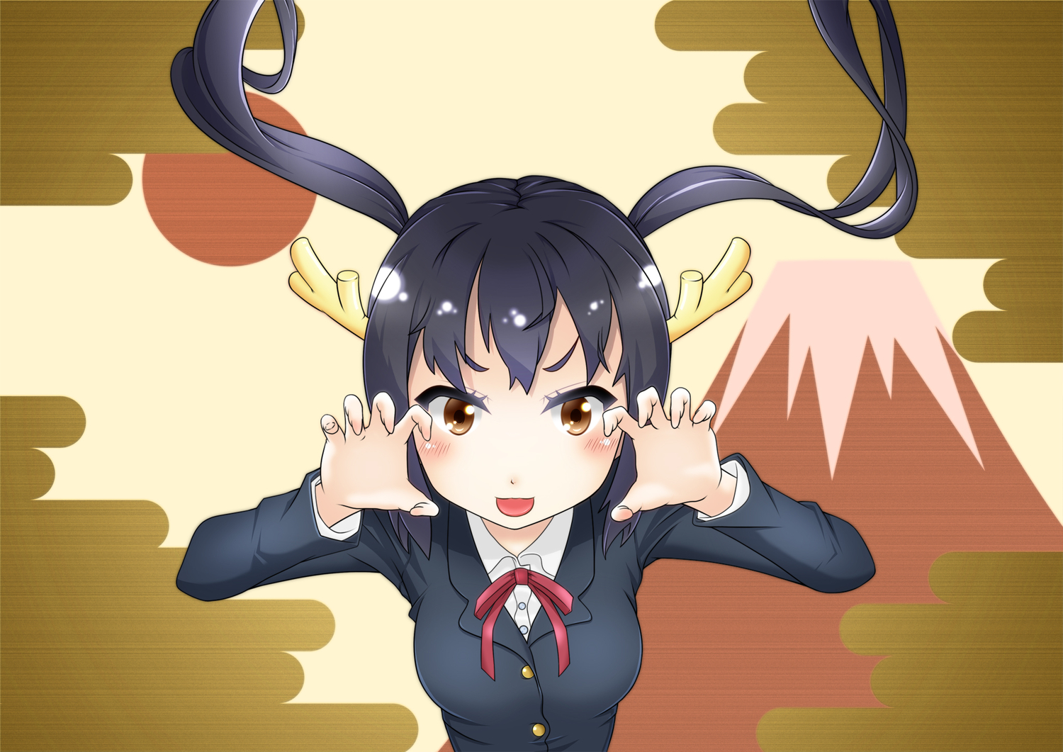 horns, ineji_keiichirou, k-on!, nakano_azusa, school_uniform, twintails