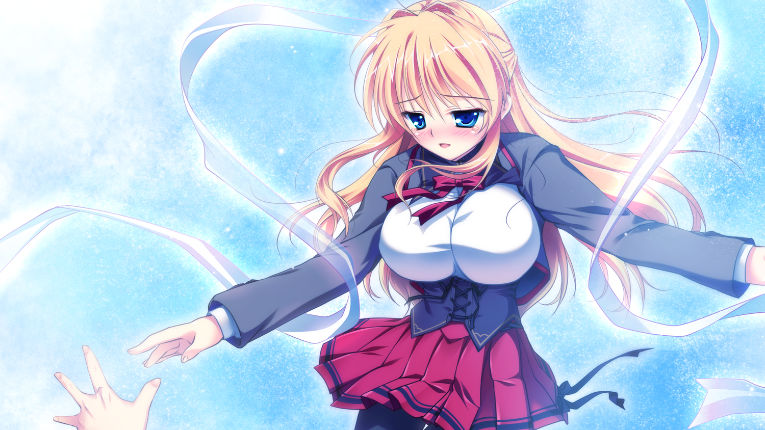 blonde_hair, blue_eyes, game_cg, kazamatsuri_koromo, long_hair, manatsu_no_yoru_no_yuki_monogatari, mikeou, school_uniform