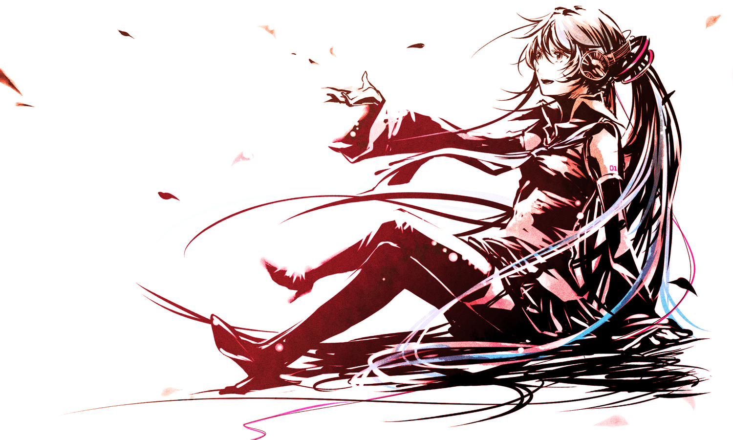 dlei, hatsune_miku, headphones, polychromatic, thighhighs, vocaloid, white