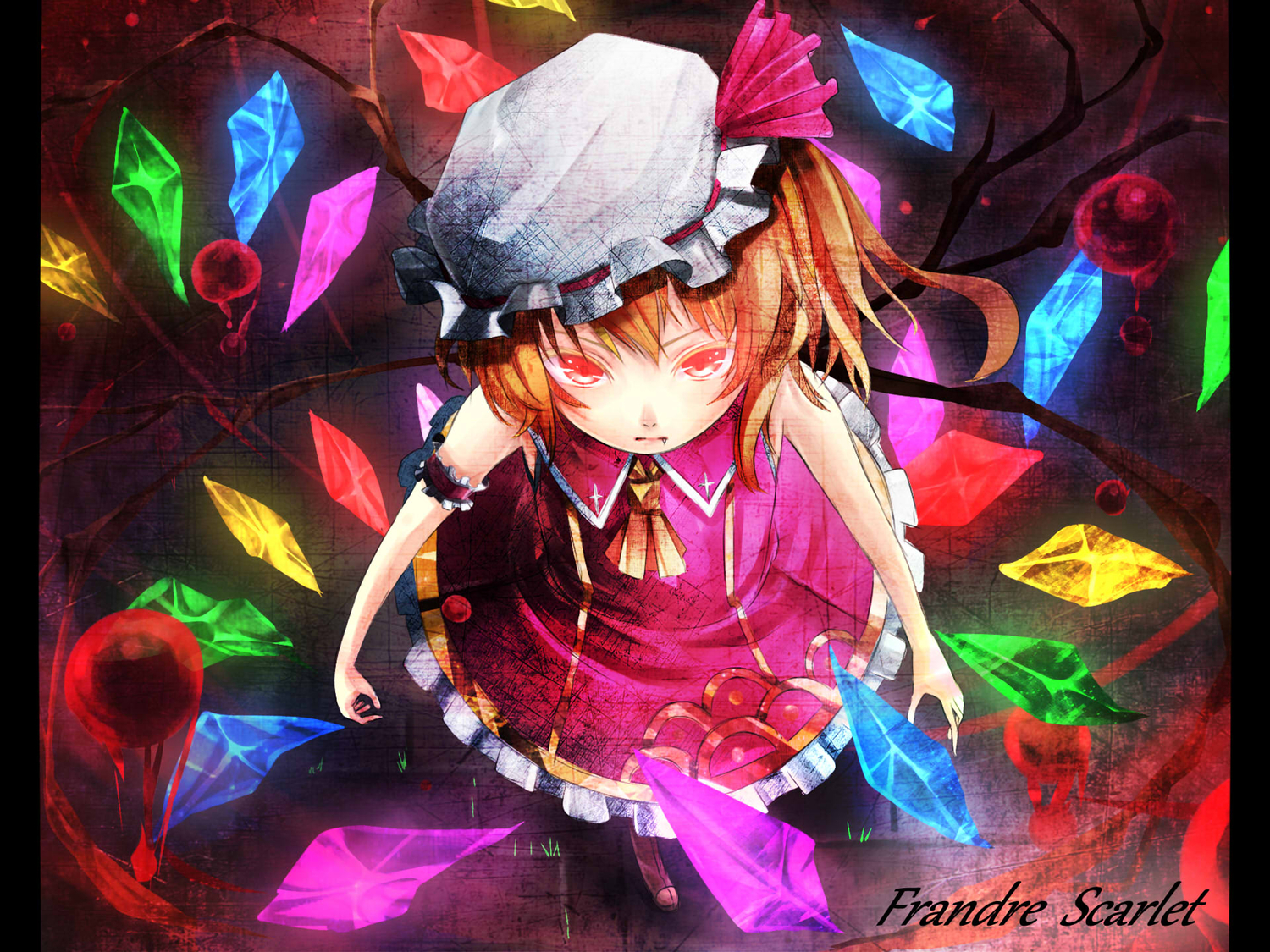 dress, flandre_scarlet, hat, red_eyes, reio_(reio_reio), touhou, vampire, wings