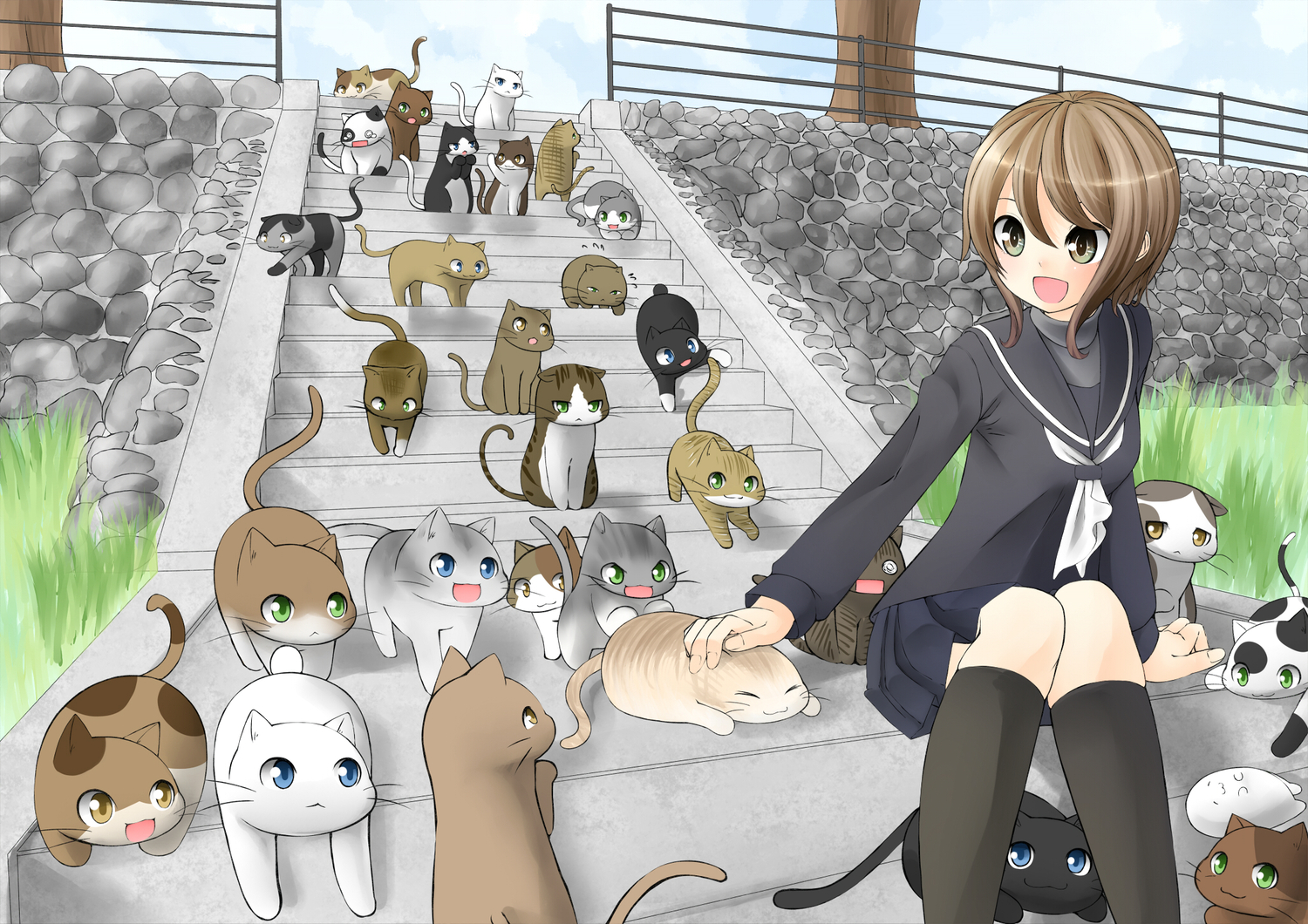 animal, cat, nekonaka, original, school_uniform