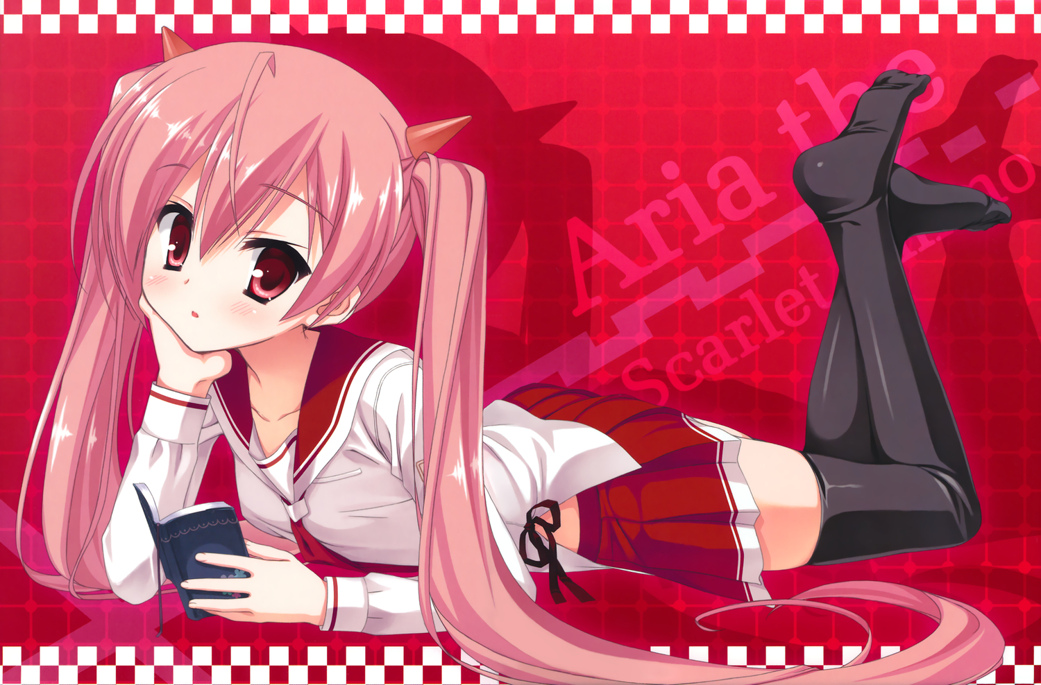 hidan_no_aria, kanzaki_h_aria, kobuichi, pink_hair, scan, school_uniform, thighhighs, twintails