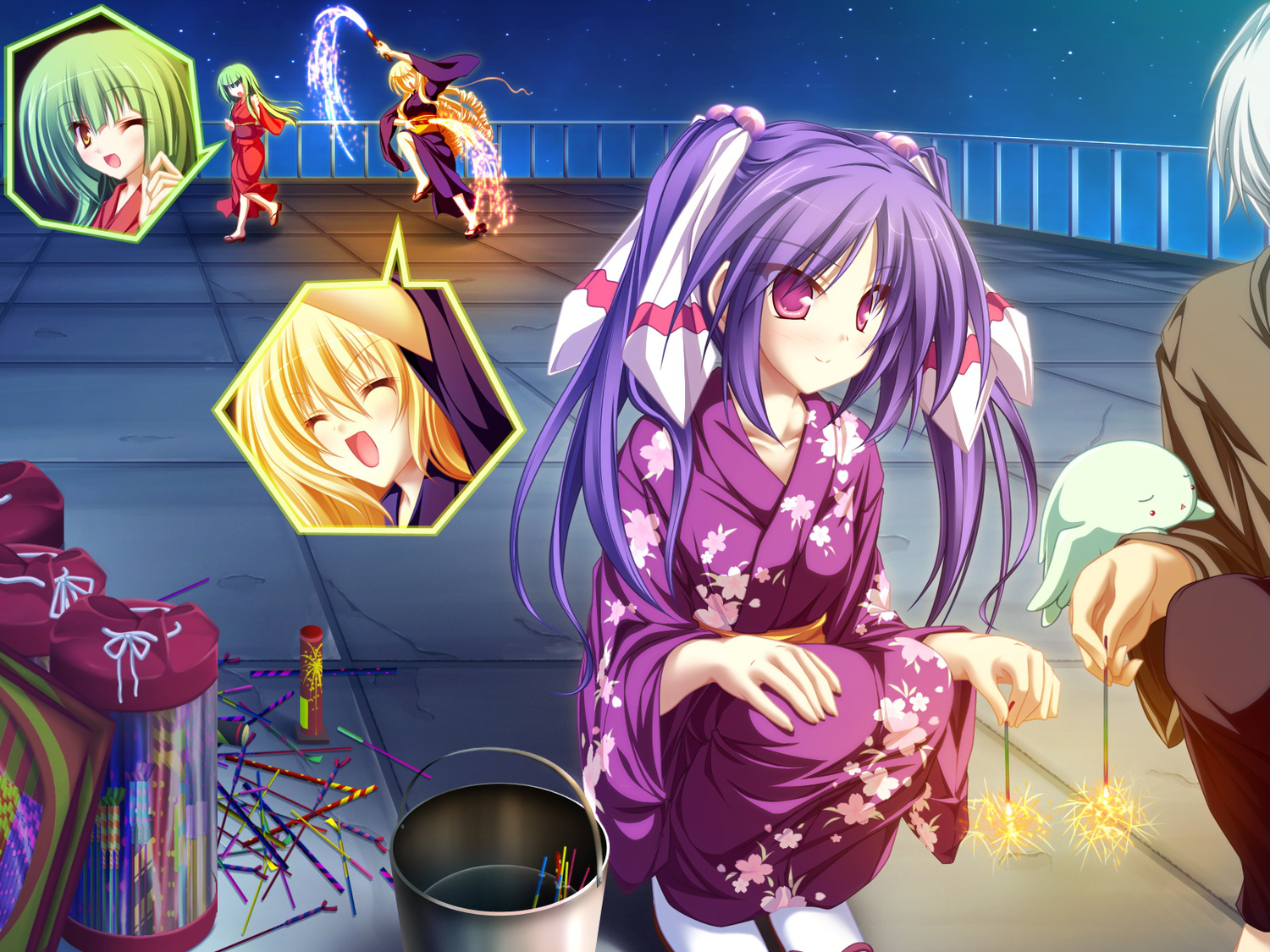 77, fireworks, game_cg, japanese_clothes, koshimizu_rin, mikagami_mamizu, narukami_aoi, night