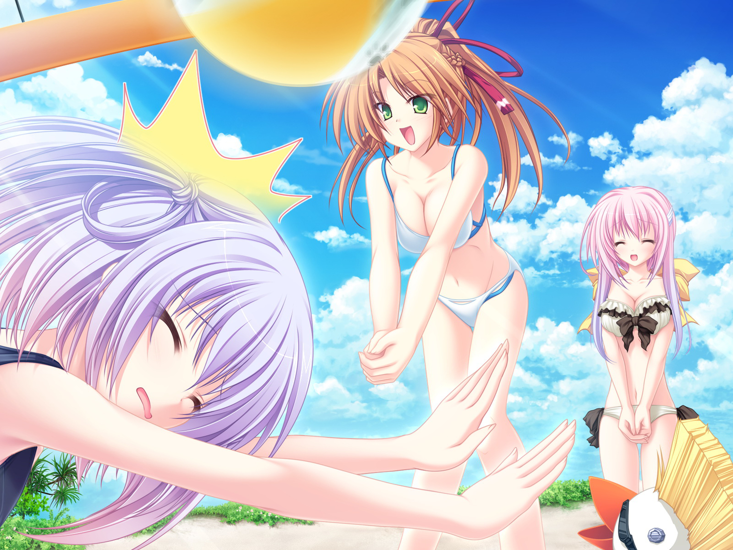 77, beach, bikini, game_cg, hoshiba_sora, mikagami_mamizu, navel, swimsuit