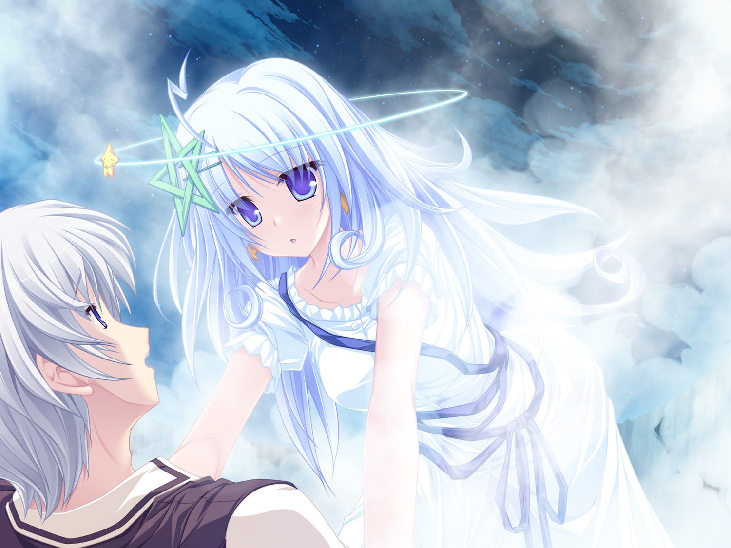 77, blue_hair, clouds, game_cg, kuu_(77), long_hair, night, purple_eyes