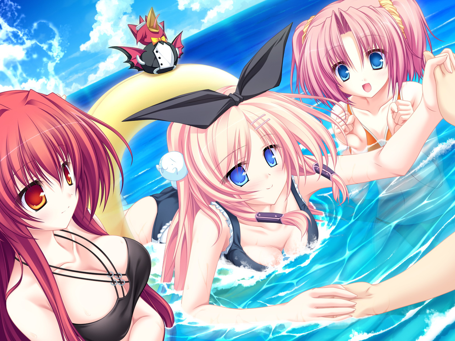 77, amane_ruru, bikini, game_cg, karen_lux_victoria, kazamai_sakura, mikagami_mamizu, swimsuit, tenmaso, water, whirlpool