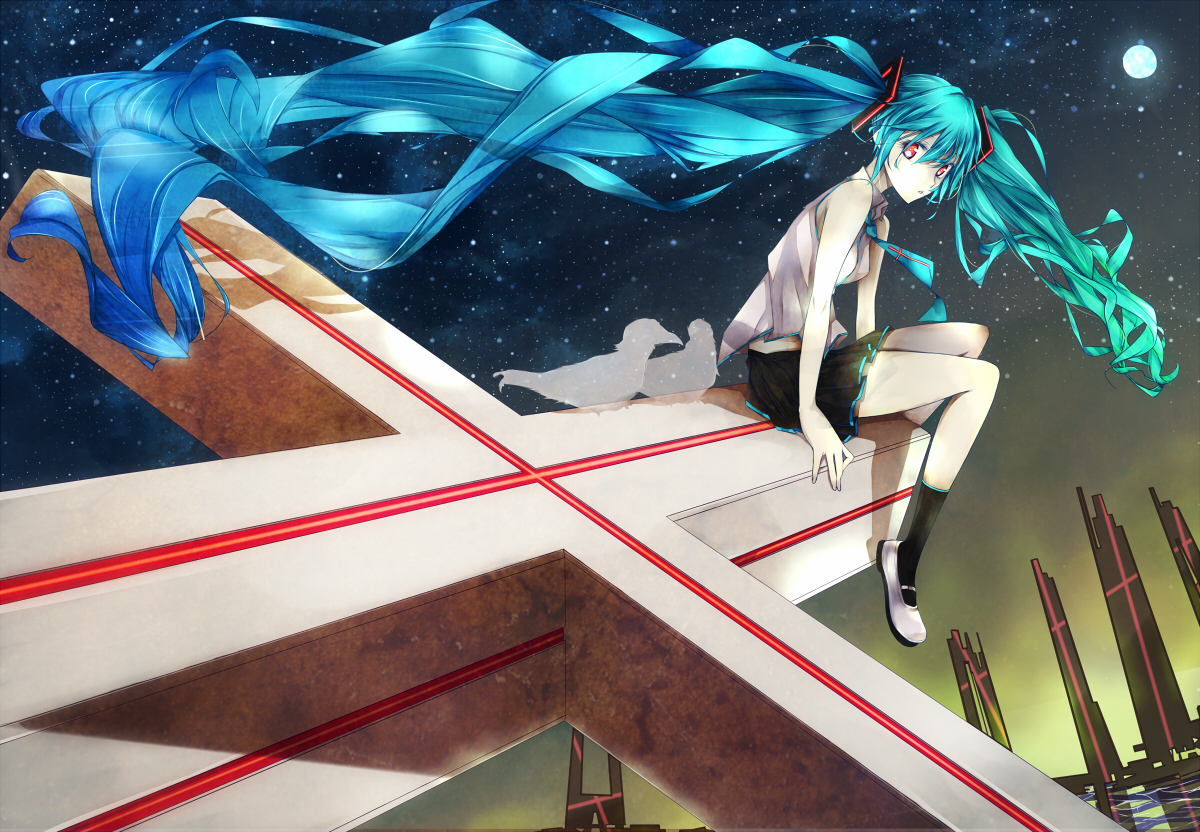 animal, aqua_hair, bird, cross, green_hair, hatsune_miku, long_hair, modern_afro