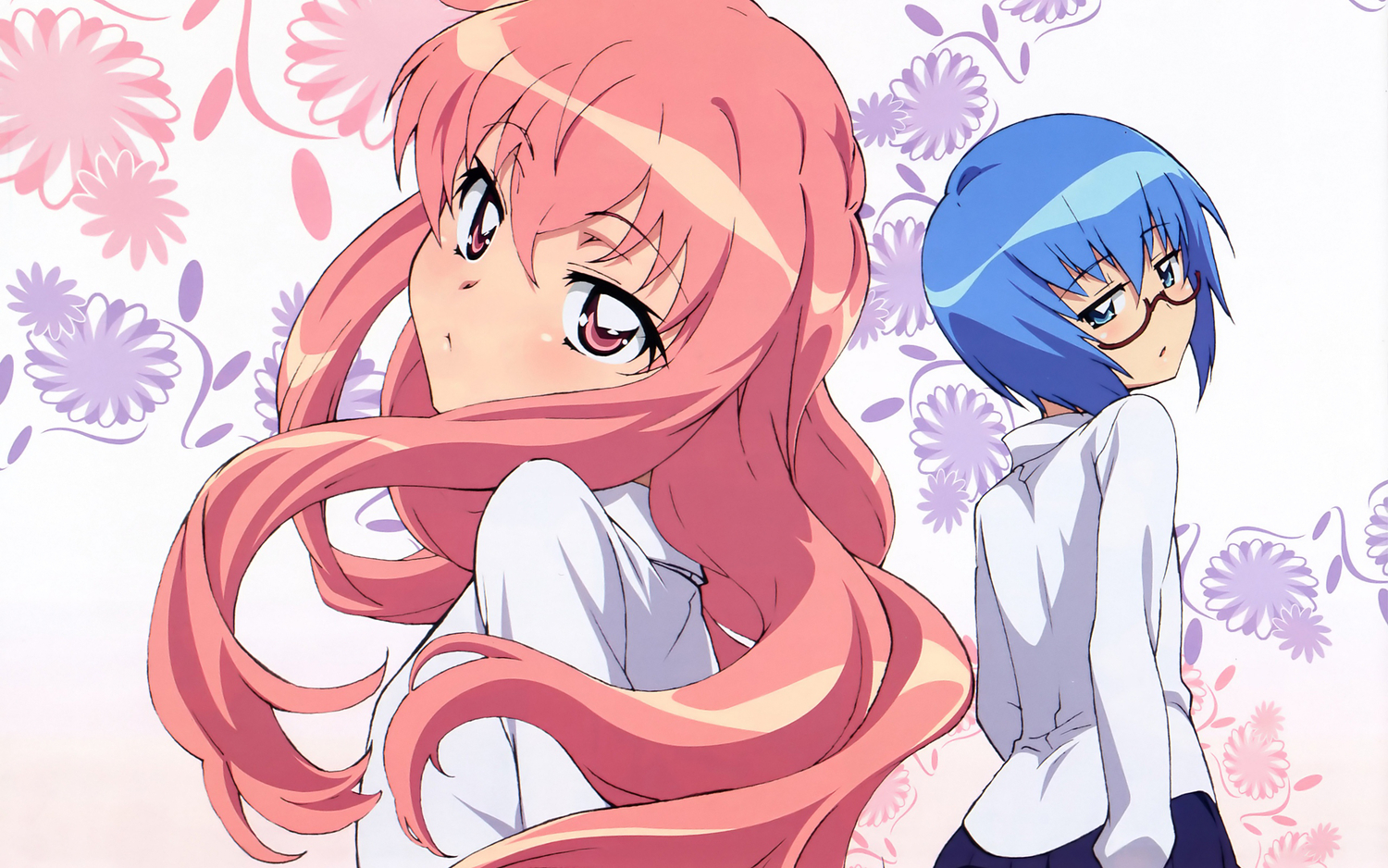 blue_eyes, blue_hair, fujii_masahiro, glasses, louise_françoise_le_blanc_de_la_vallière, megami, pink_eyes, pink_hair