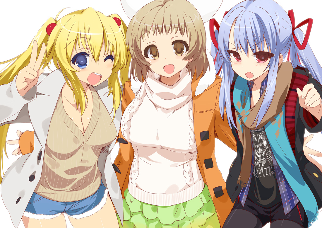 amatsuka_hotaru, amatsuka_rikka, amatsuka_tsurara, baby_princess, breasts, cleavage, kusaka_souji, wink