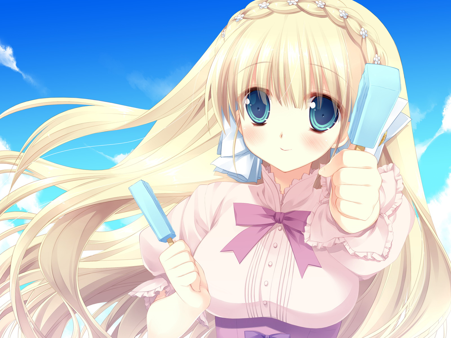 alcot, alcot_honey_comb, blonde_hair, blue_eyes, food, game_cg, ice_cream, kicking_horse_rhapsody, long_hair, miyasu_risa, orina_nobara