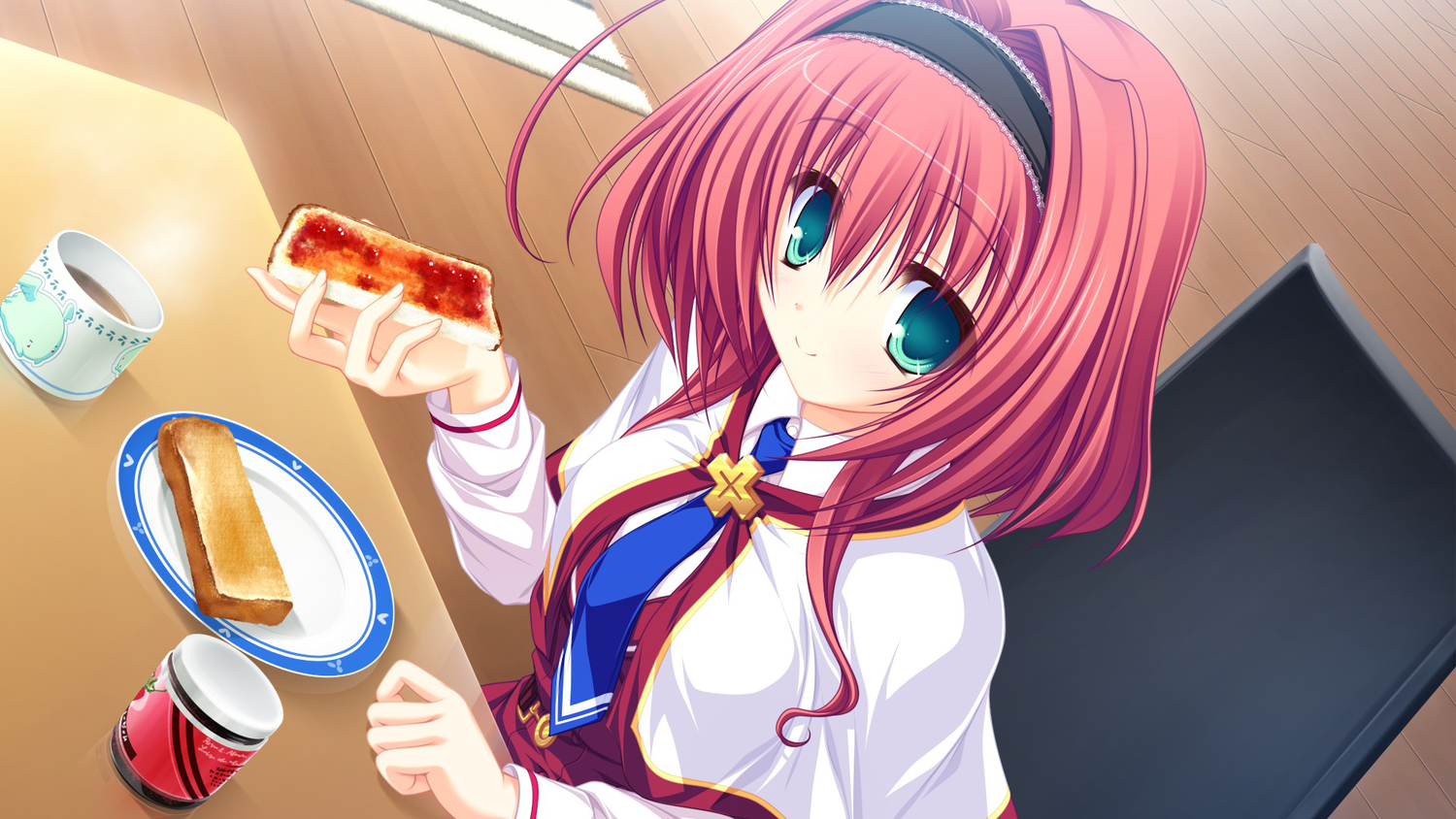 game_cg, green_eyes, hayami_mai, lunaris_filia, mikagami_mamizu, red_hair, whirlpool