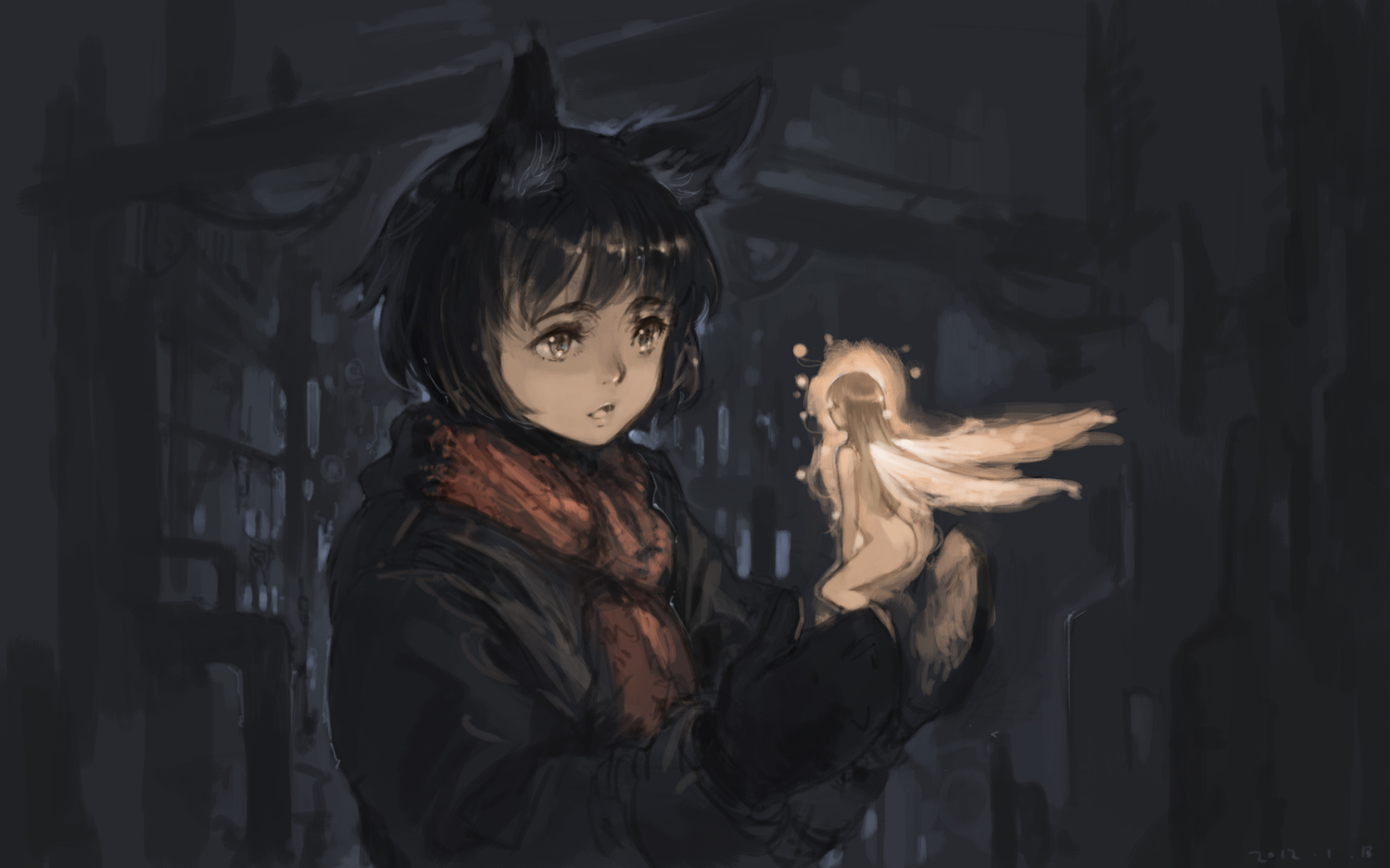 animal_ears, fairy, gloves, original, scarf, tko_(artist)