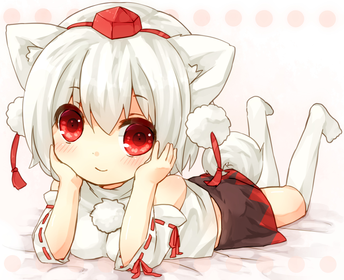 animal_ears, chibi, inubashiri_momiji, red_eyes, sad_fuka, short_hair, tail, touhou