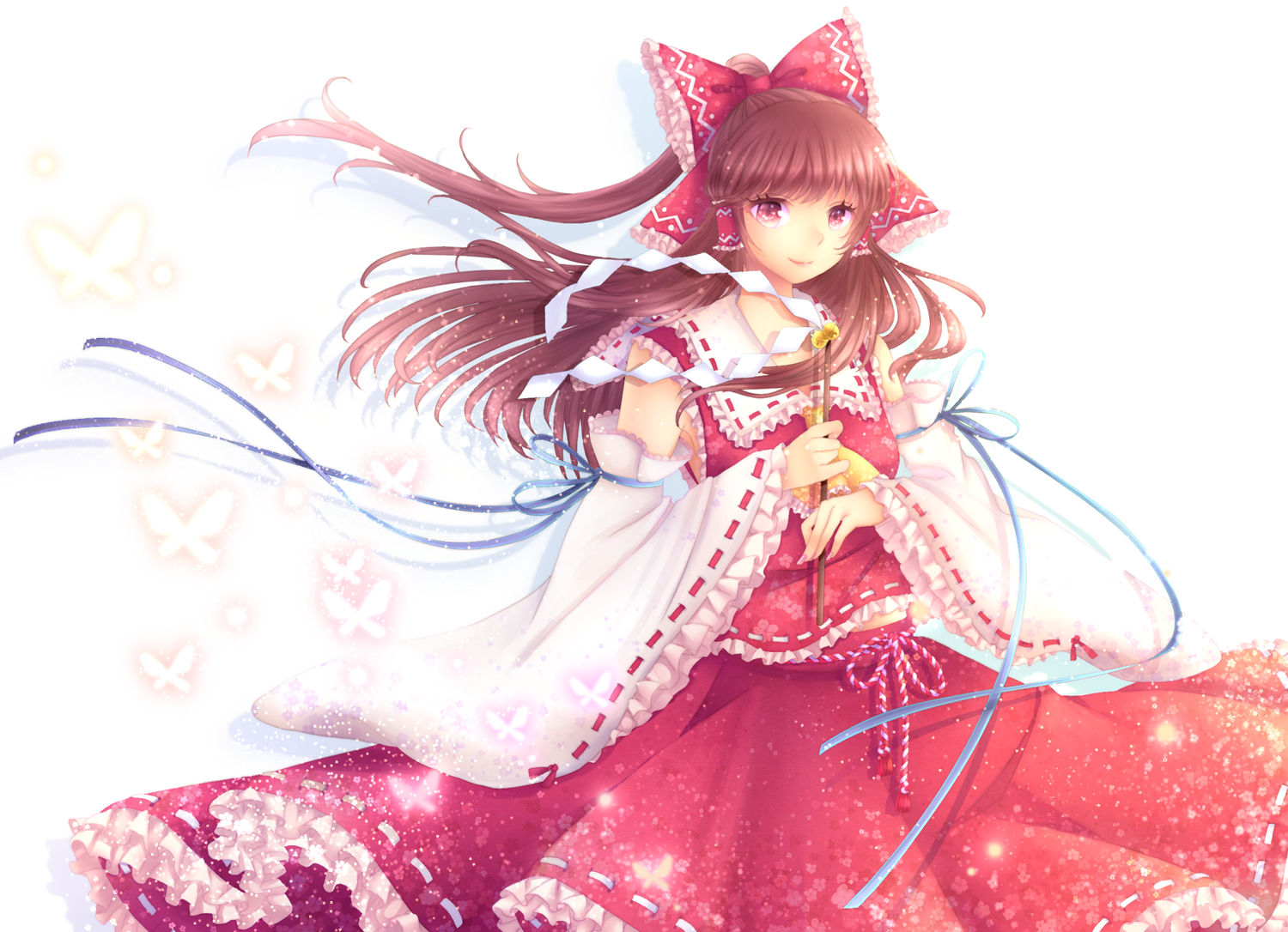 brown_hair, hakurei_reimu, hibaarborvitae, japanese_clothes, long_hair, miko, red_eyes, touhou