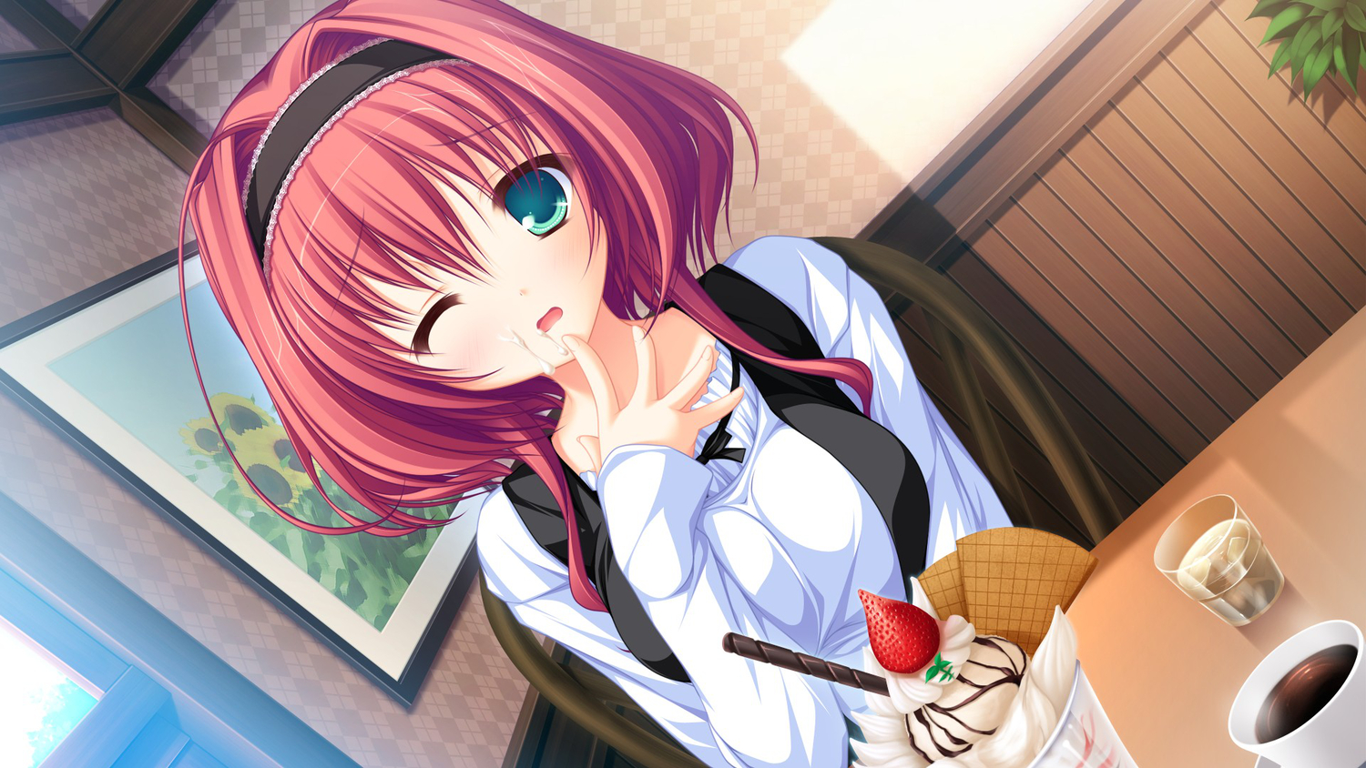 brown_hair, game_cg, hayami_mai, headband, jpeg_artifacts, lunaris_filia, mikagami_mamizu, short_hair
