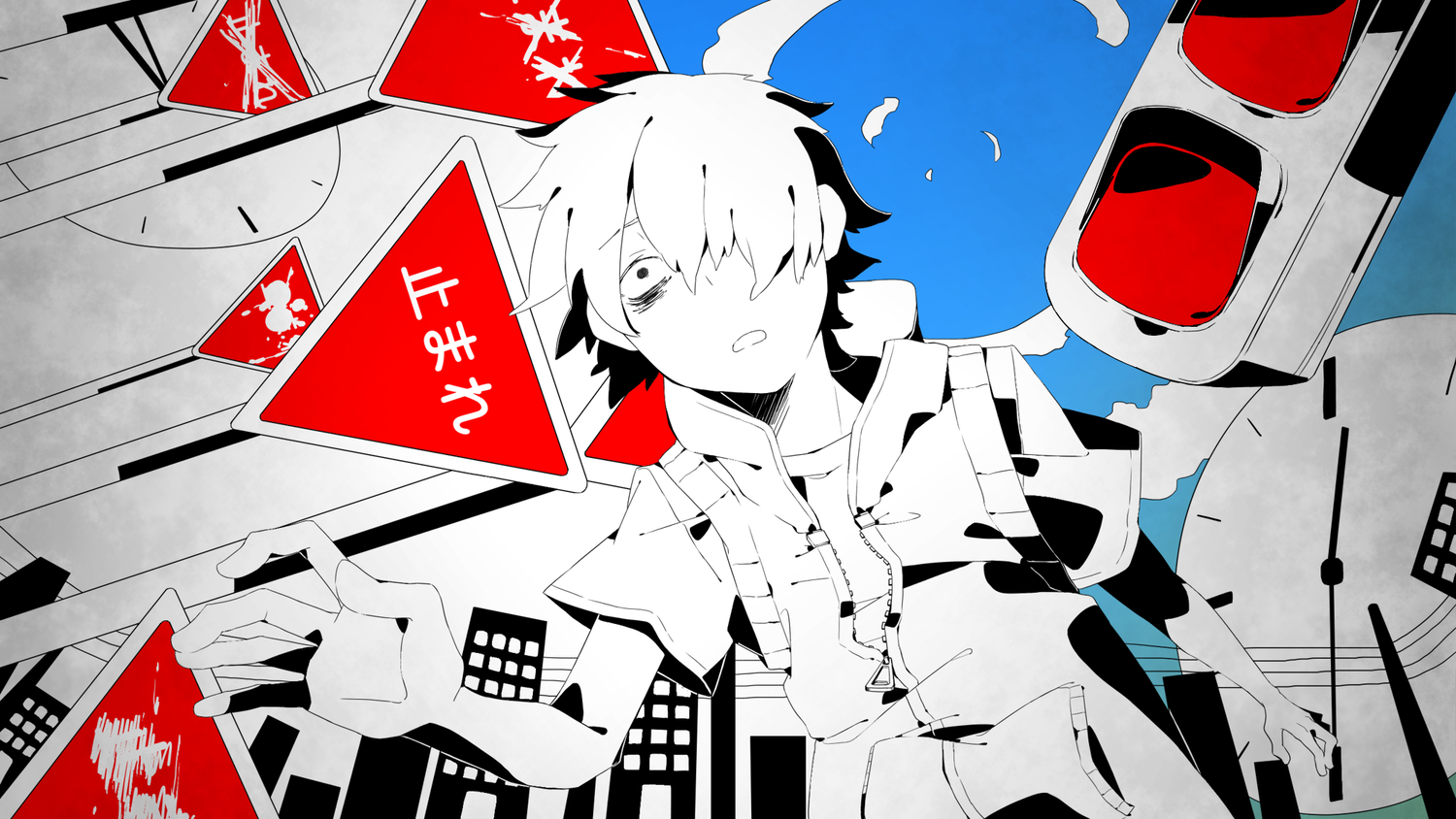 amamiya_hibiya, heat-haze_days_(vocaloid), kagerou_project, polychromatic, shizu_(9394marimo), short_hair, vocaloid, white_hair
