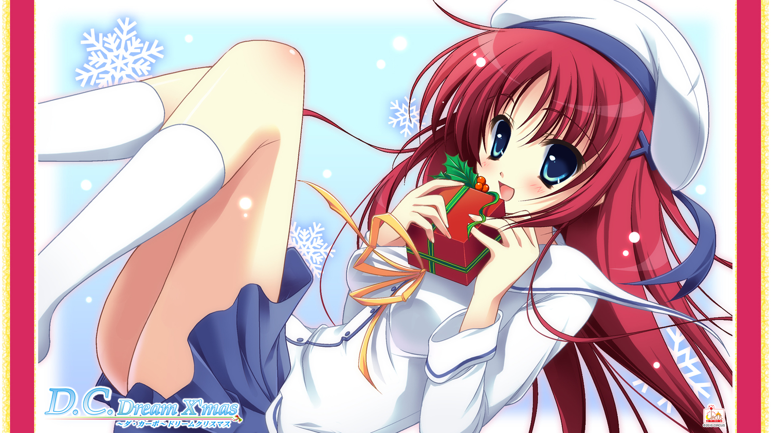 blue_eyes, christmas, da_capo_dream_x'mas, mitsui_mana, red_hair, skirt, snow, socks