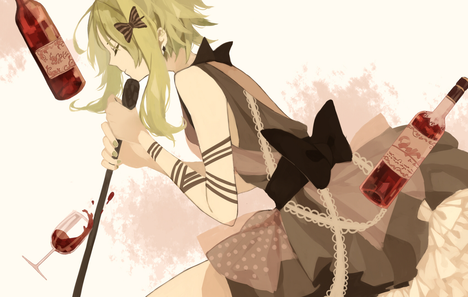anbivarens, bow, dress, drink, gumi, microphone, vocaloid