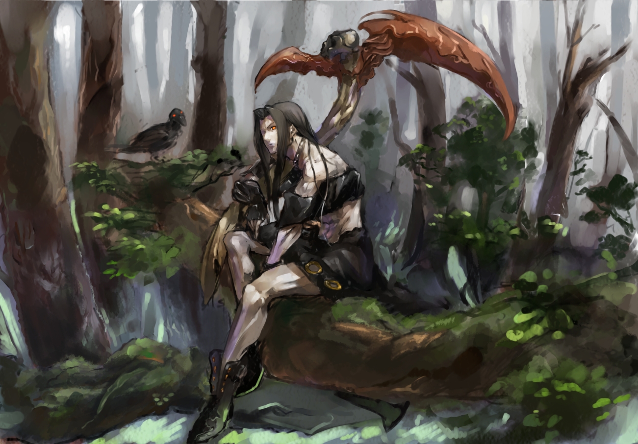 animal, bird, guilty_gear, nikogori-mattyaduke, scythe, testament, weapon