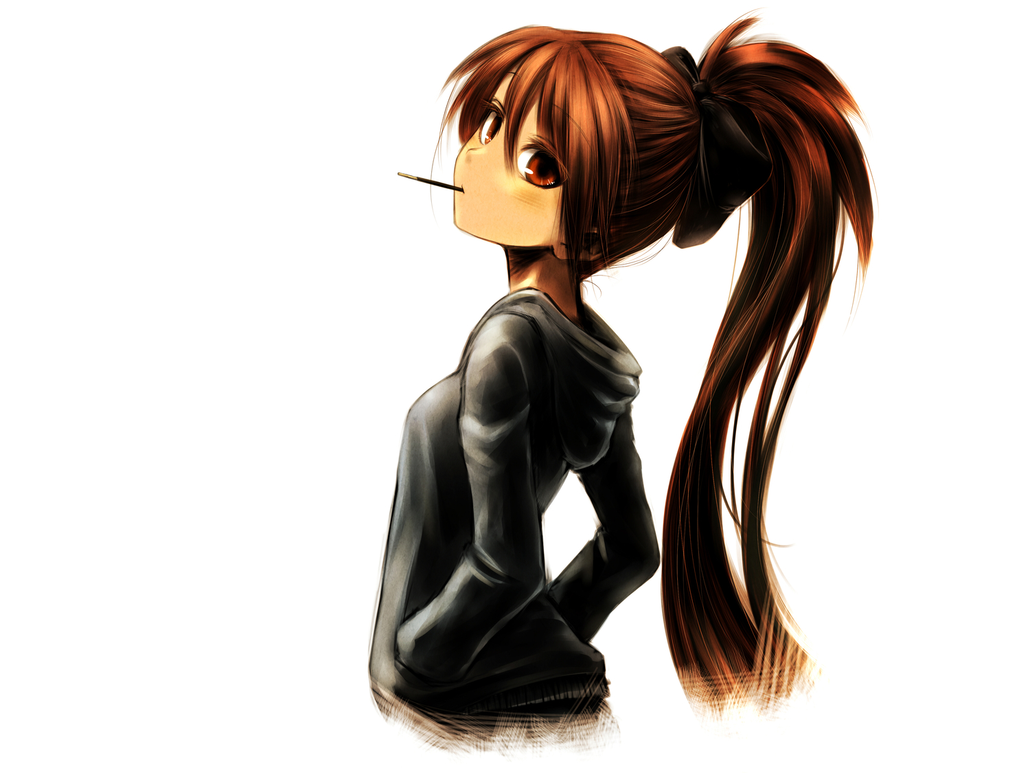 chankodining_waka, food, mahou_shoujo_madoka_magica, pocky, ponytail, sakura_kyouko, white