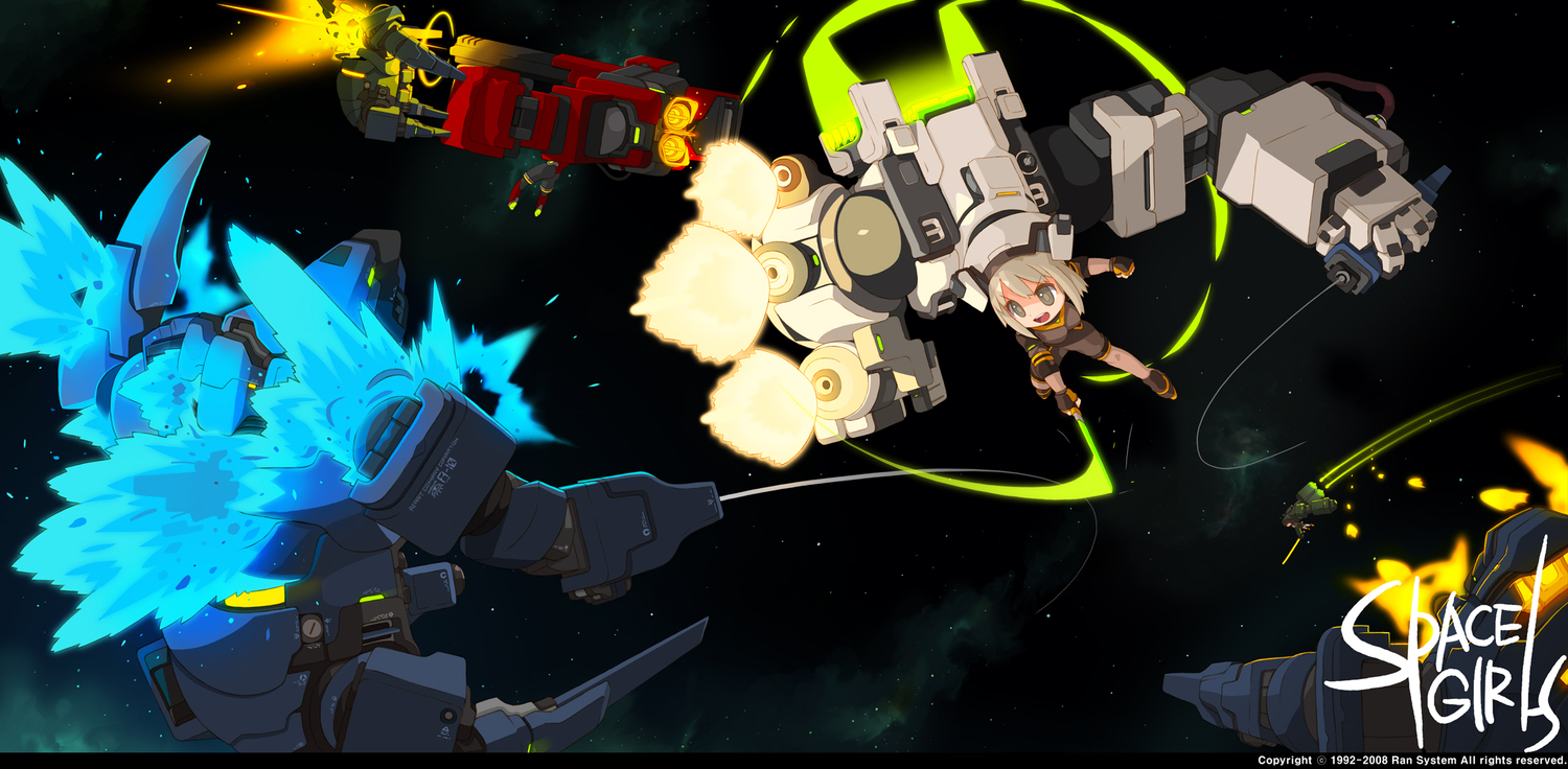 brown_eyes, gray_hair, mecha, original, ran_system, robot, space