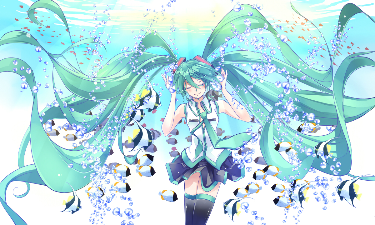 animal, bubbles, fish, hatsune_miku, renka_(renkas), vocaloid