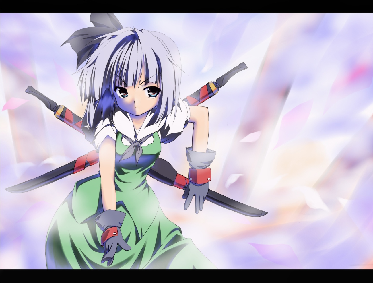 gloves, gray_hair, katana, konpaku_youmu, short_hair, sword, takesinobu, touhou