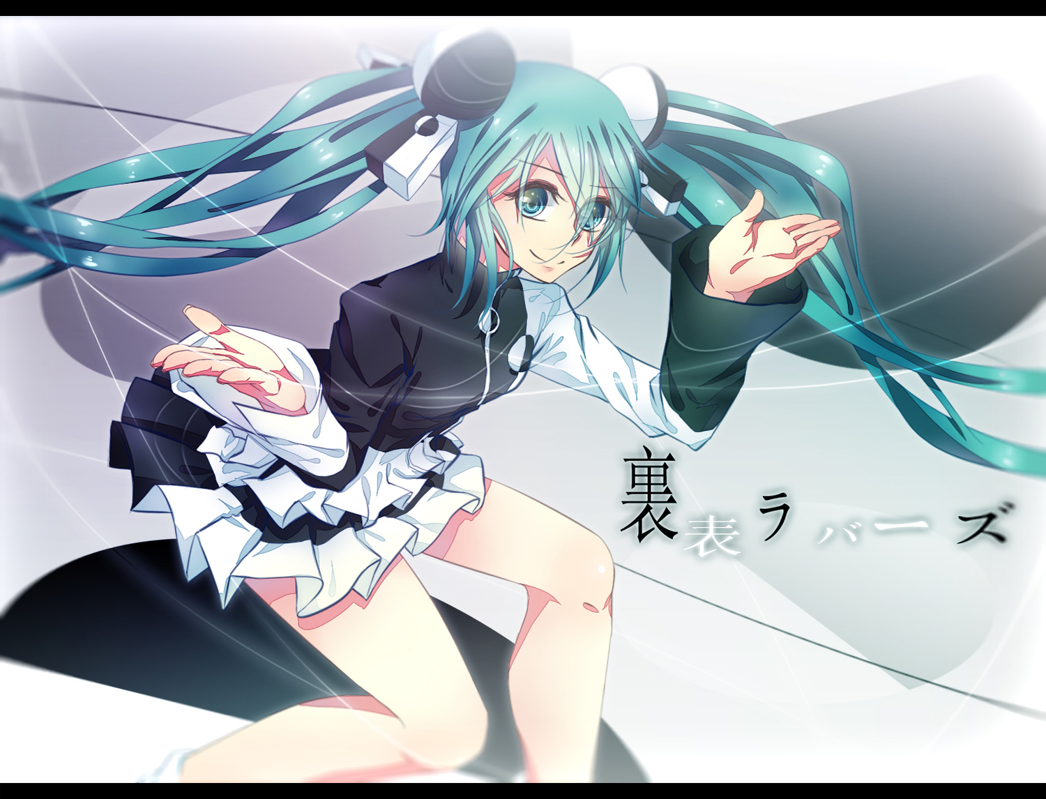 aqua_eyes, aqua_hair, hatsune_miku, long_hair, ranyun, skirt, twintails, vocaloid