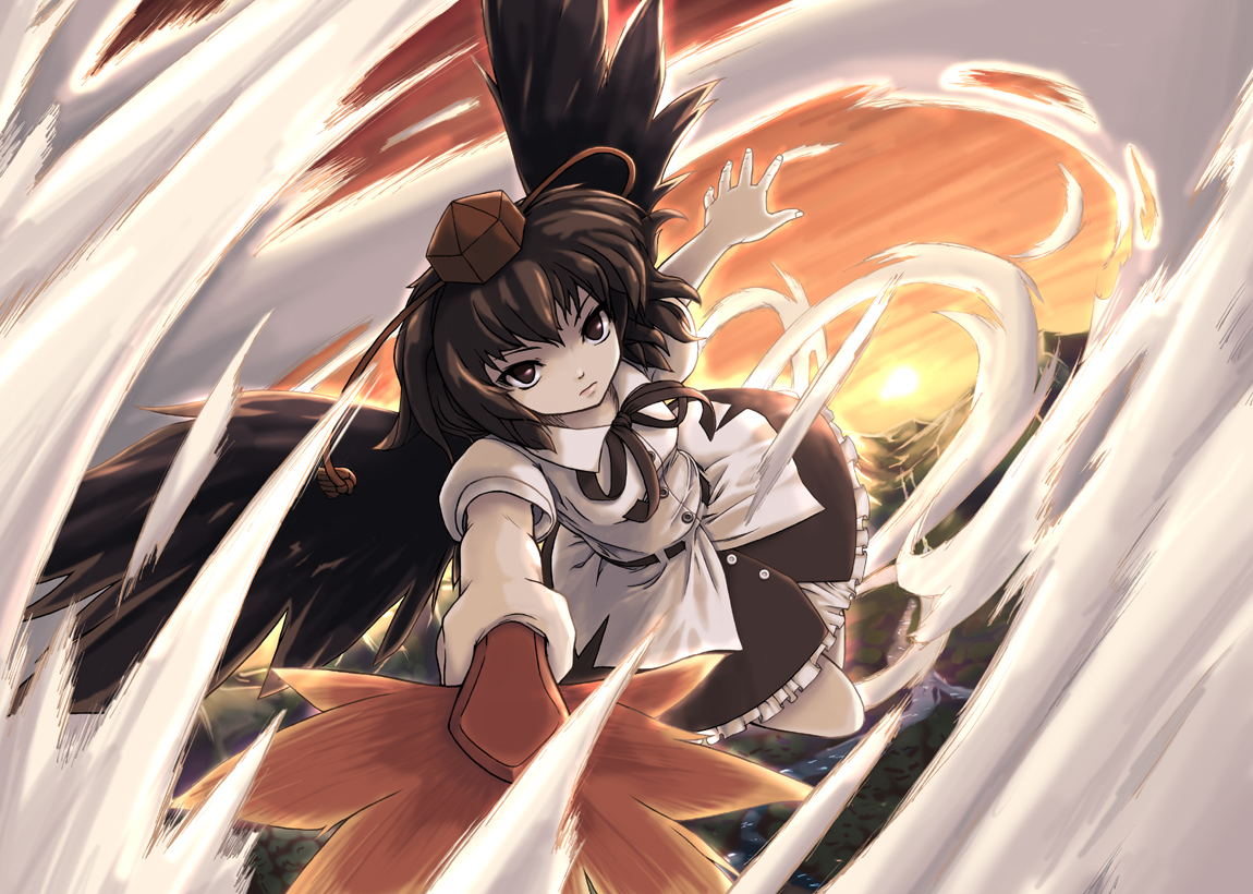 brown_hair, hat, marujin, shameimaru_aya, short_hair, touhou, wings