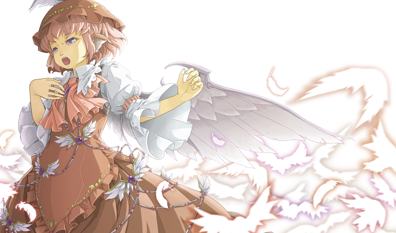 animal_ears, blue_eyes, bow, dress, feathers, hat, marujin, mystia_lorelei