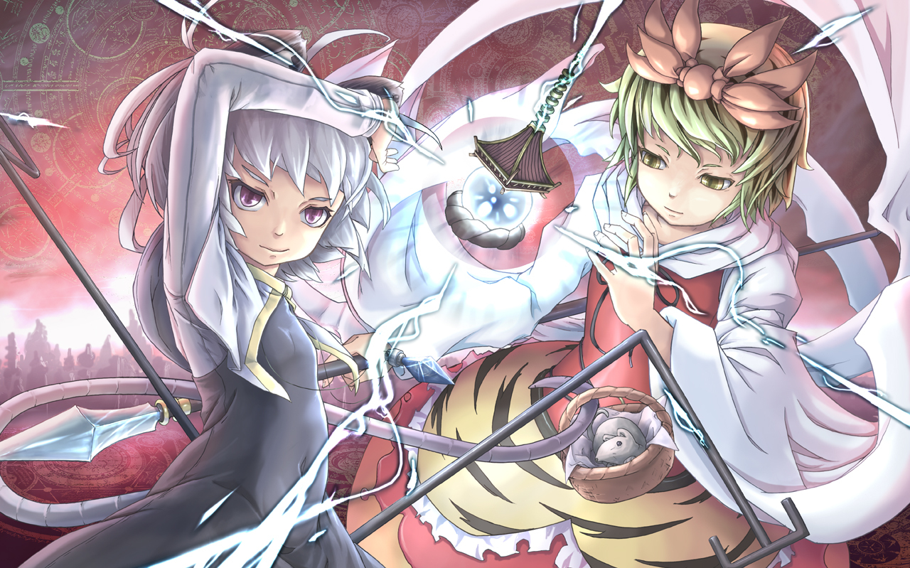 2girls, animal, animal_ears, gray_hair, marujin, mouse, mousegirl, nazrin