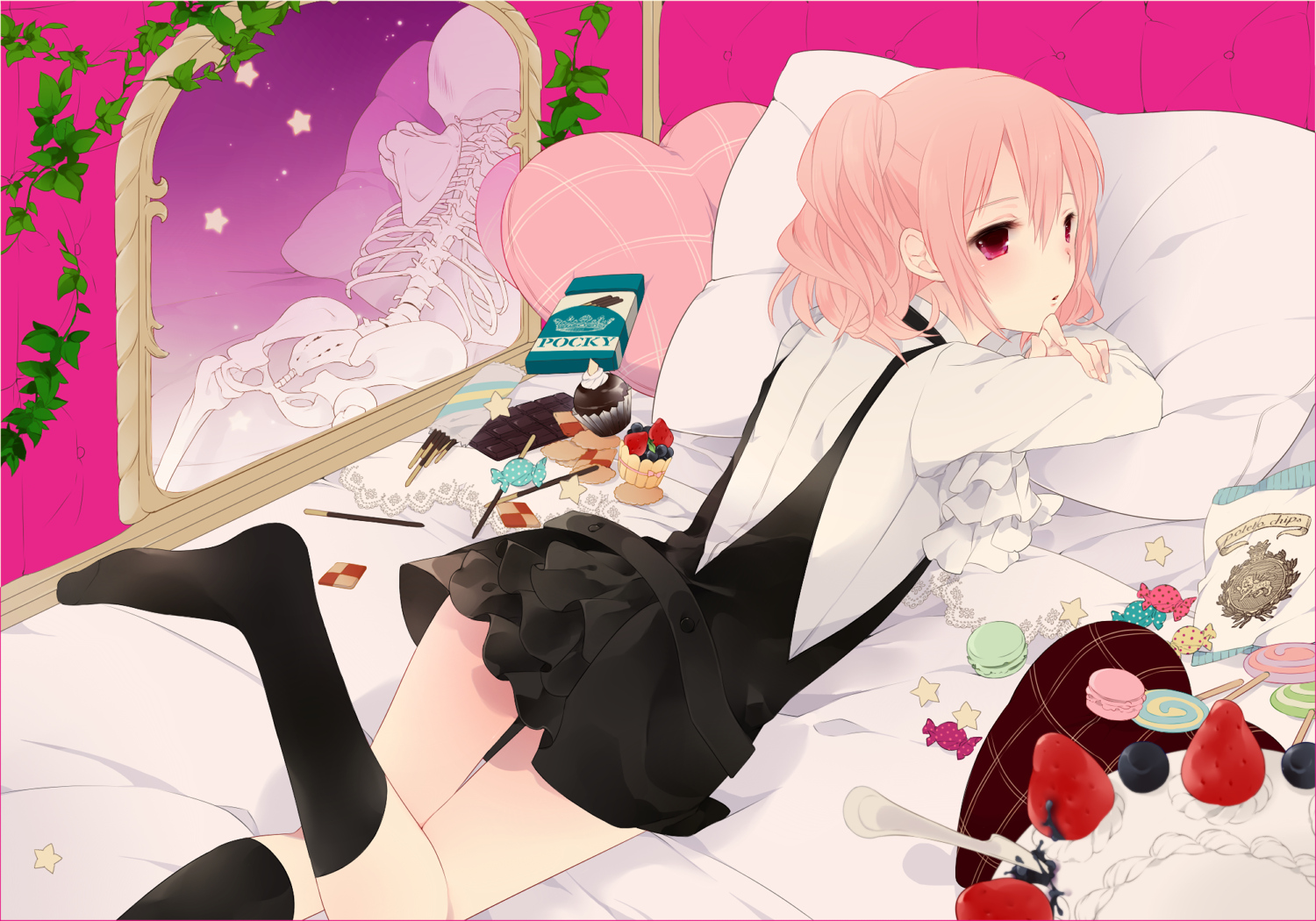 bed, cake, candy, chocolate, food, inu_x_boku_ss, lollipop, petitbisou