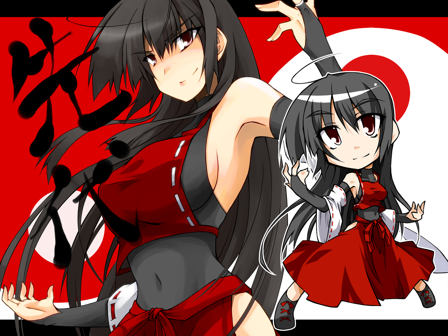 black_hair, chibi, hakurei_miko, hemogurobin_a1c, long_hair, touhou