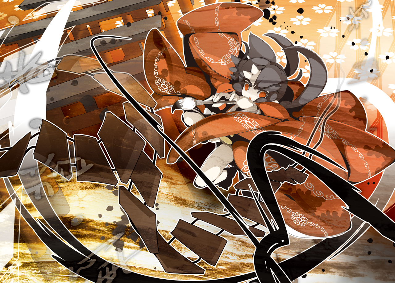 black_hair, orange_eyes, original, uki