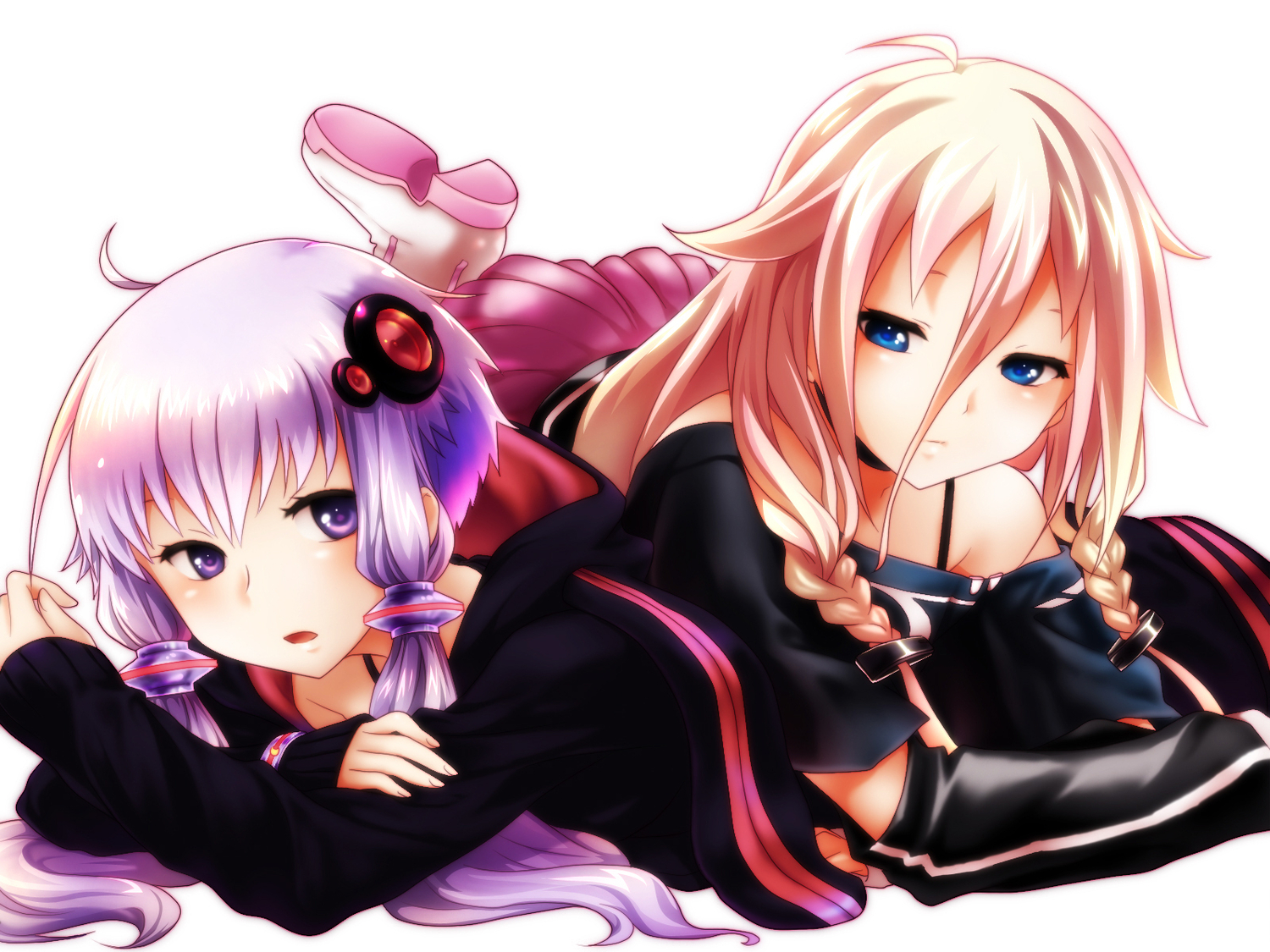 blue_eyes, braids, hood, ia, oumi_sanaka, pink_hair, purple_eyes, purple_hair