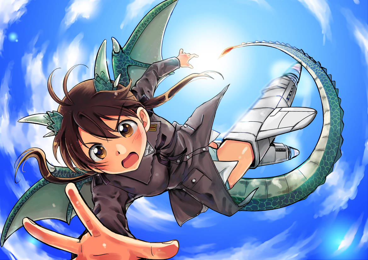 clouds, gertrud_barkhorn, horns, niina_ryou, sky, strike_witches, tail, wings