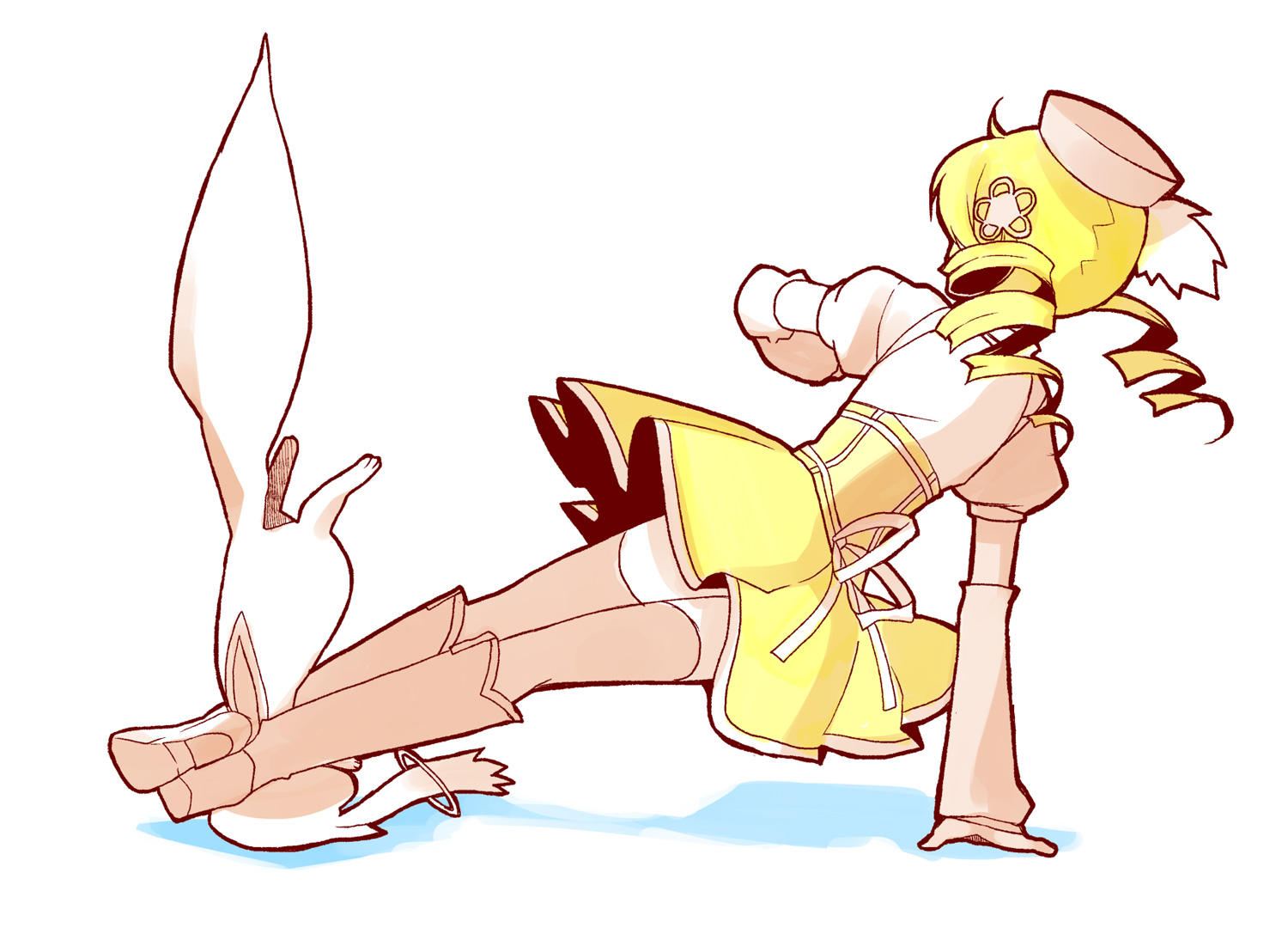 blonde_hair, boots, hat, kyuubee, mahou_shoujo_madoka_magica, thighhighs, tomoe_mami, ume_(pickled_plum)