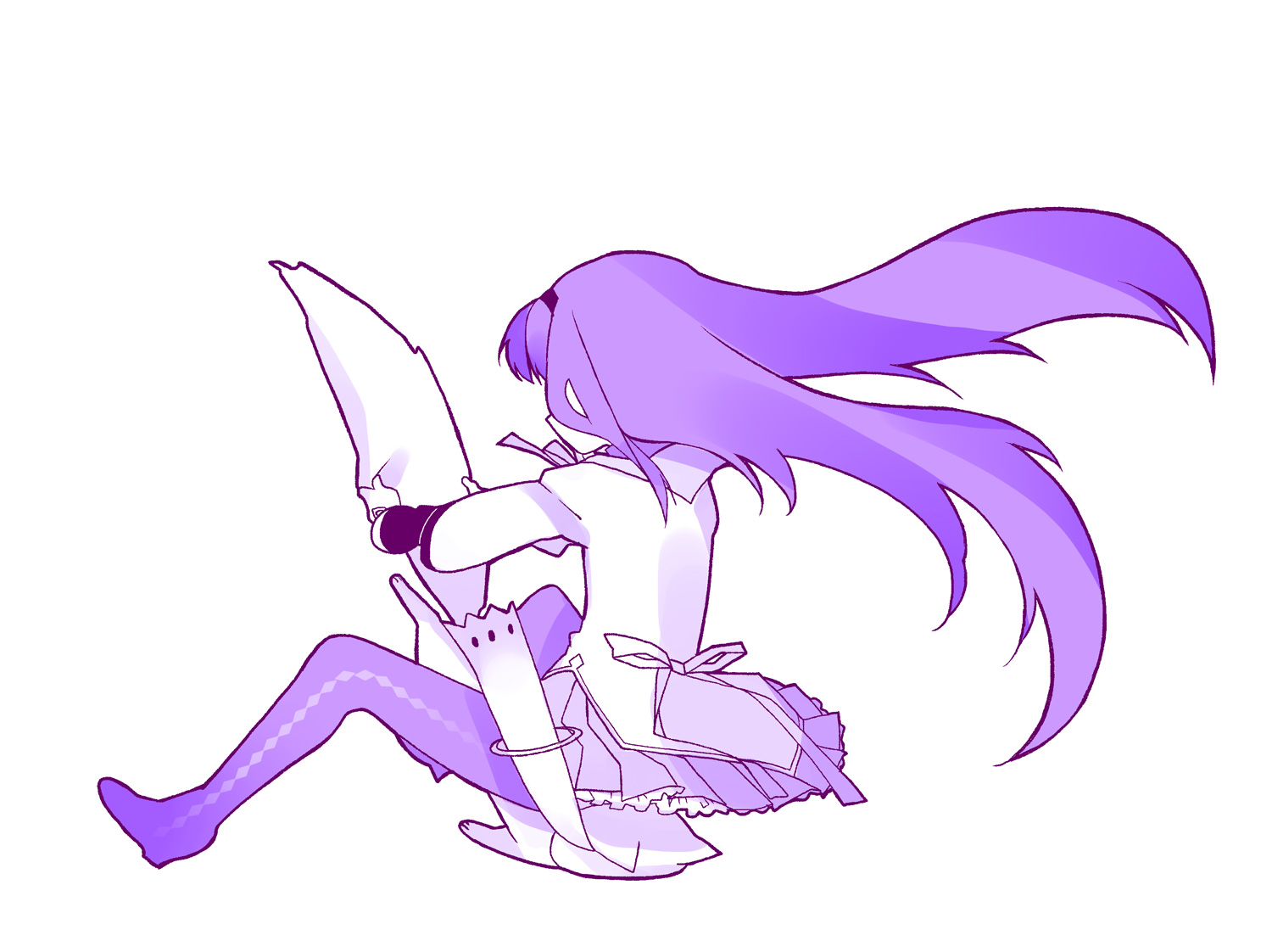 akemi_homura, kyuubee, long_hair, mahou_shoujo_madoka_magica, monochrome, pantyhose, ume_(pickled_plum)