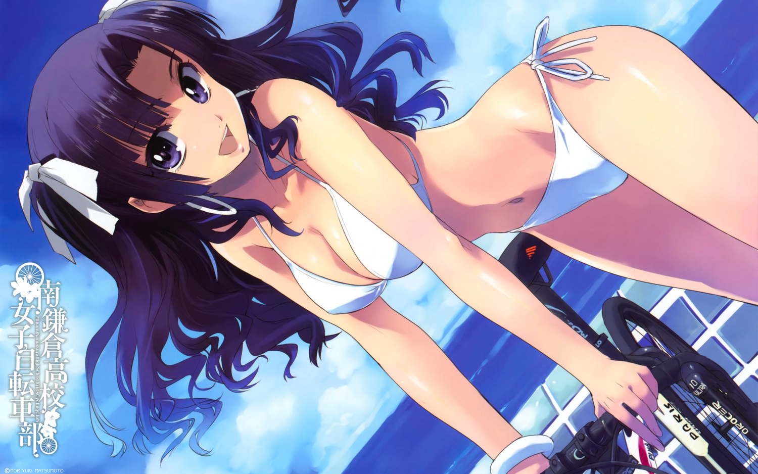 bicycle, bikini, long_hair, matsumoto_noriyuki, original, swimsuit