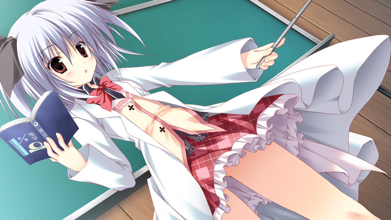 book, gakuou, game_cg, gray_hair, korie_riko, mayuzumi_hinayu, school_uniform