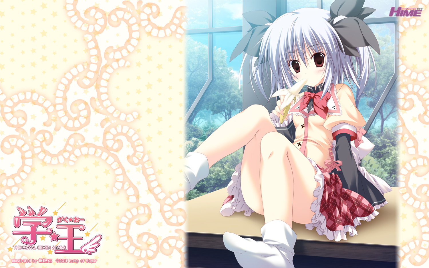 food, gakuou, gray_hair, korie_riko, mayuzumi_hinayu, school_uniform