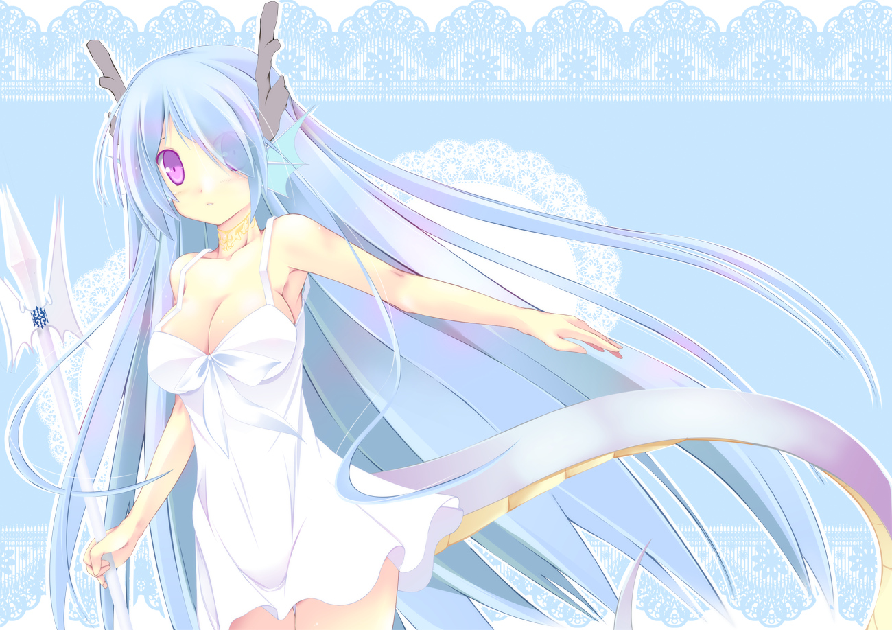 blue_hair, breasts, cleavage, dress, kuon_itsuki, long_hair, original, purple_eyes