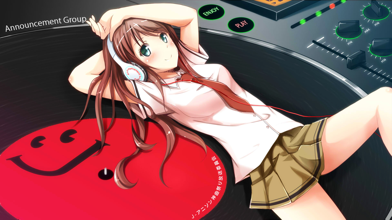 headphones, jpeg_artifacts, ok-ray, original, school_uniform, skirt, tie