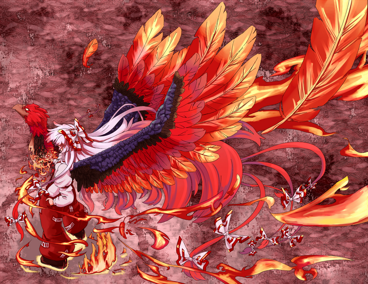 fire, fujiwara_no_mokou, shiba_murashouji, touhou, wings