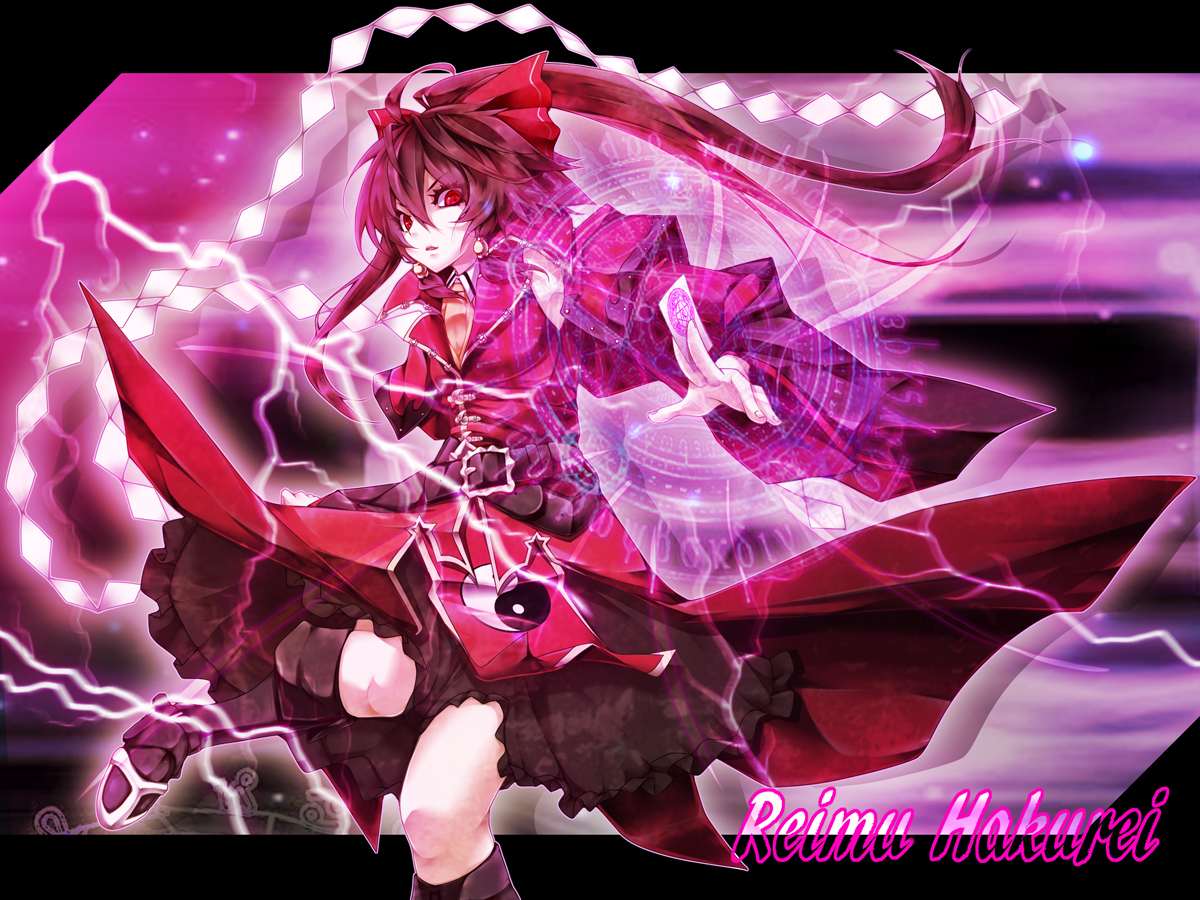 bow, brown_hair, dress, hakurei_reimu, magic, red_eyes, touhou, yukinon
