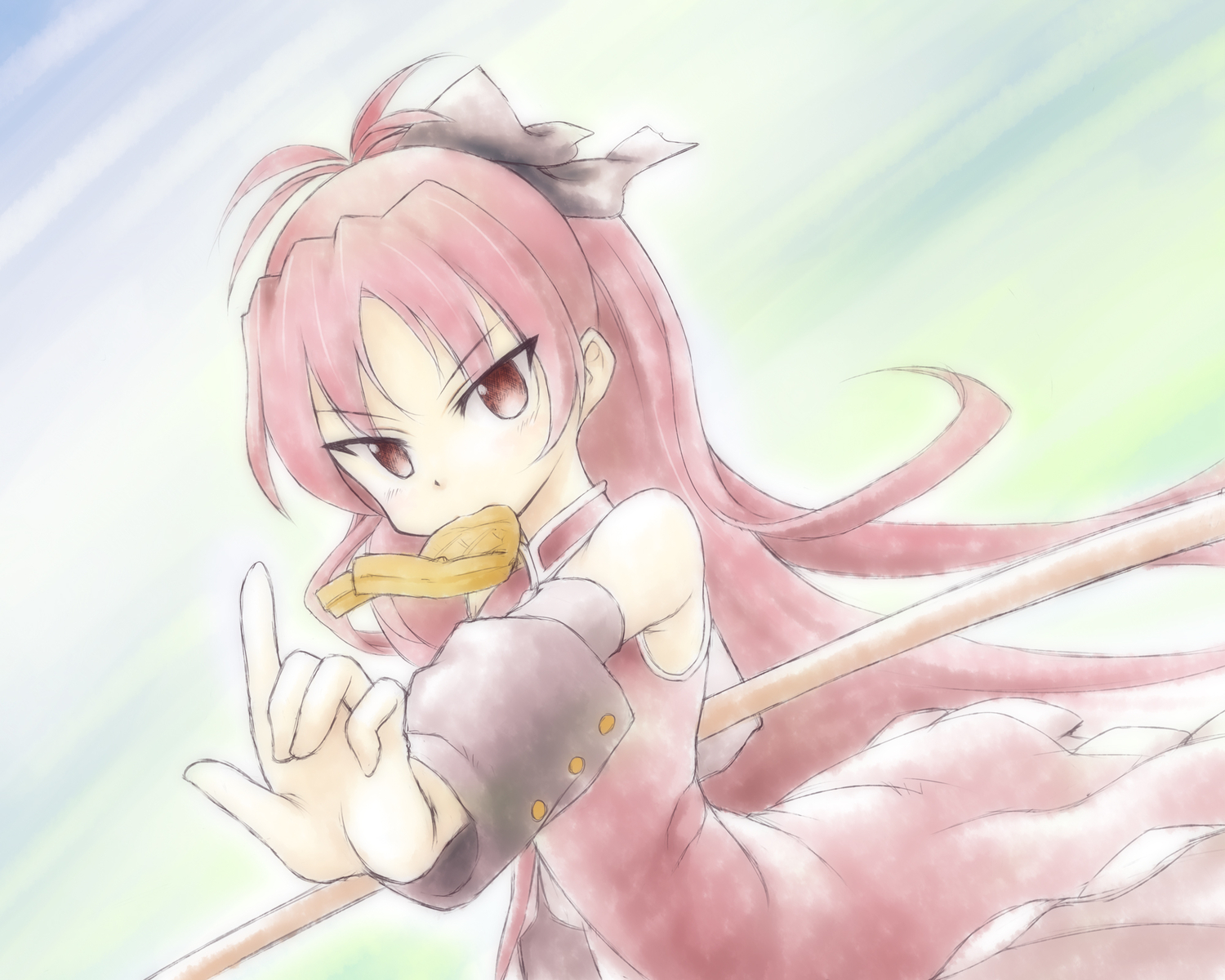 dancho_(danch), food, long_hair, mahou_shoujo_madoka_magica, red_eyes, red_hair, sakura_kyouko, taiyaki