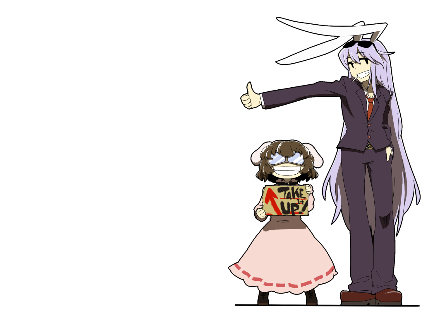 animal_ears, brown_hair, bunny_ears, bunnygirl, cigarette, goggles, gray_hair, inaba_tewi