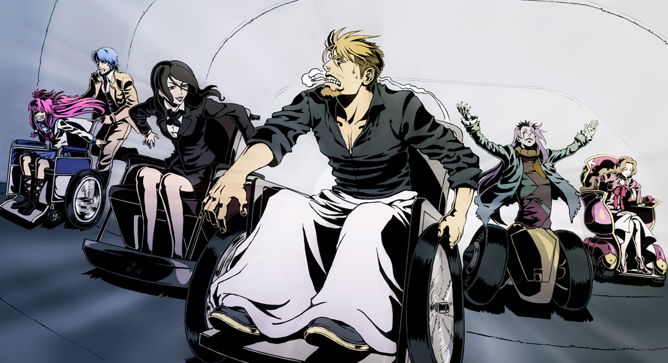 angel_beats!, black_eyes, black_hair, blonde_hair, blue_eyes, blue_hair, boots, bow