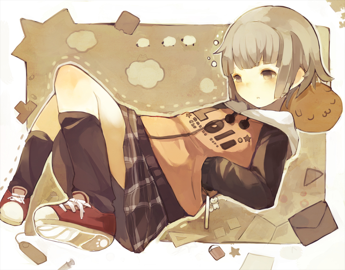 brown_eyes, brown_hair, nekotewi, original, skirt